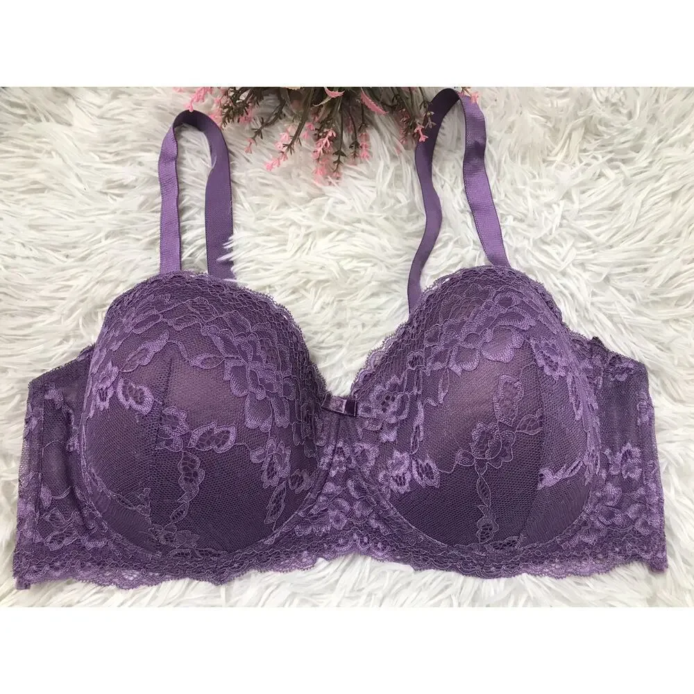 PLUS SZ WOMEN'S Purple Black fuchsia by Secret Lace Full Coverage Bra 44C UW